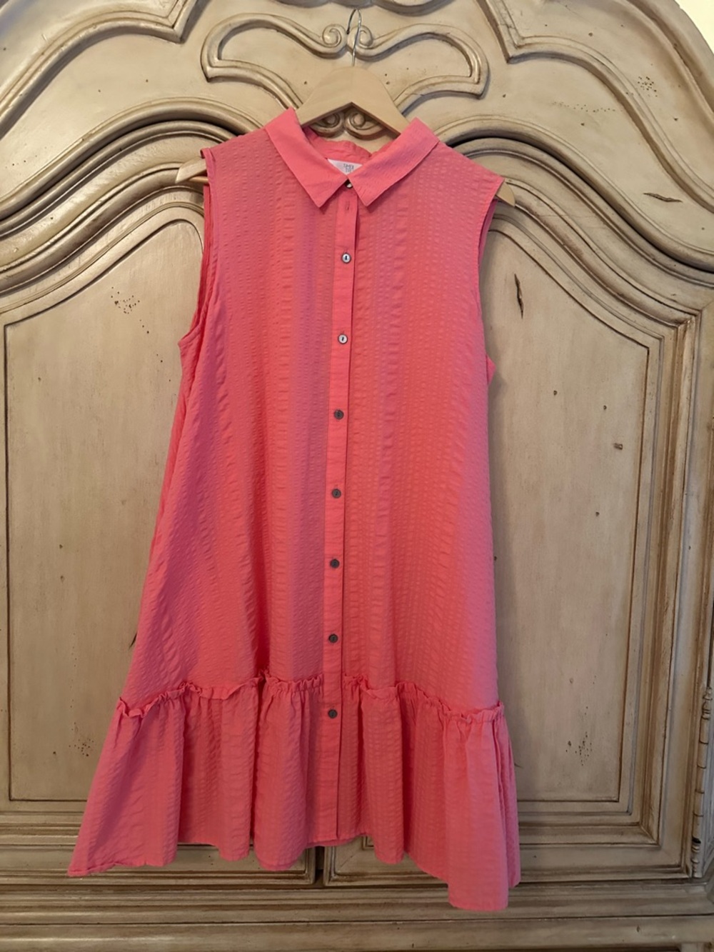 Time and Tru Coral Sleeveless Button-Front Ruffle-Hem Dress (women’s xxl)